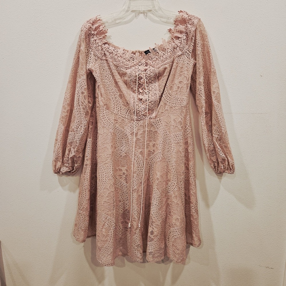 Double Crazy Mini Dress XL Pink Lace Up Corset Babydoll Dark Fairy Coquette